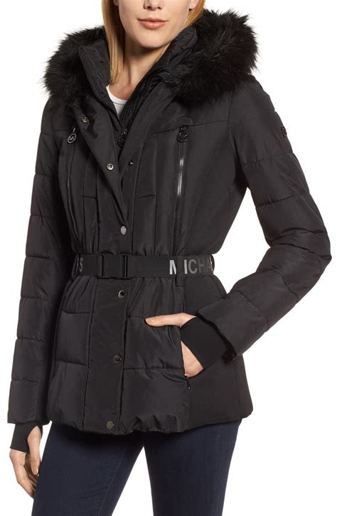 michael kors active belted faux-fur-trim puffer coat|Michael Kors puffer coat ladies.